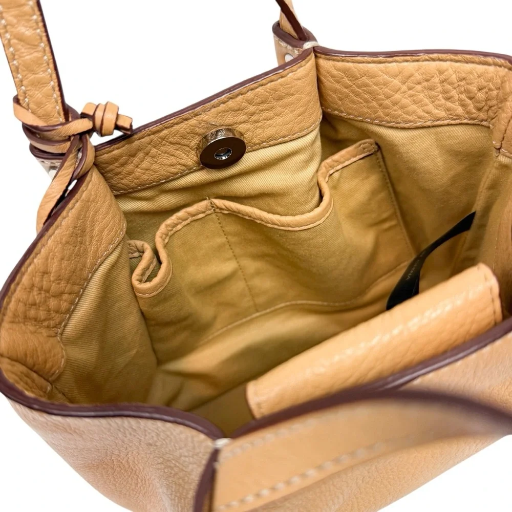 Vintage Talbots Tan Leather Small Top Handle Hobo Bag‎ Minimalist Neutral Purse